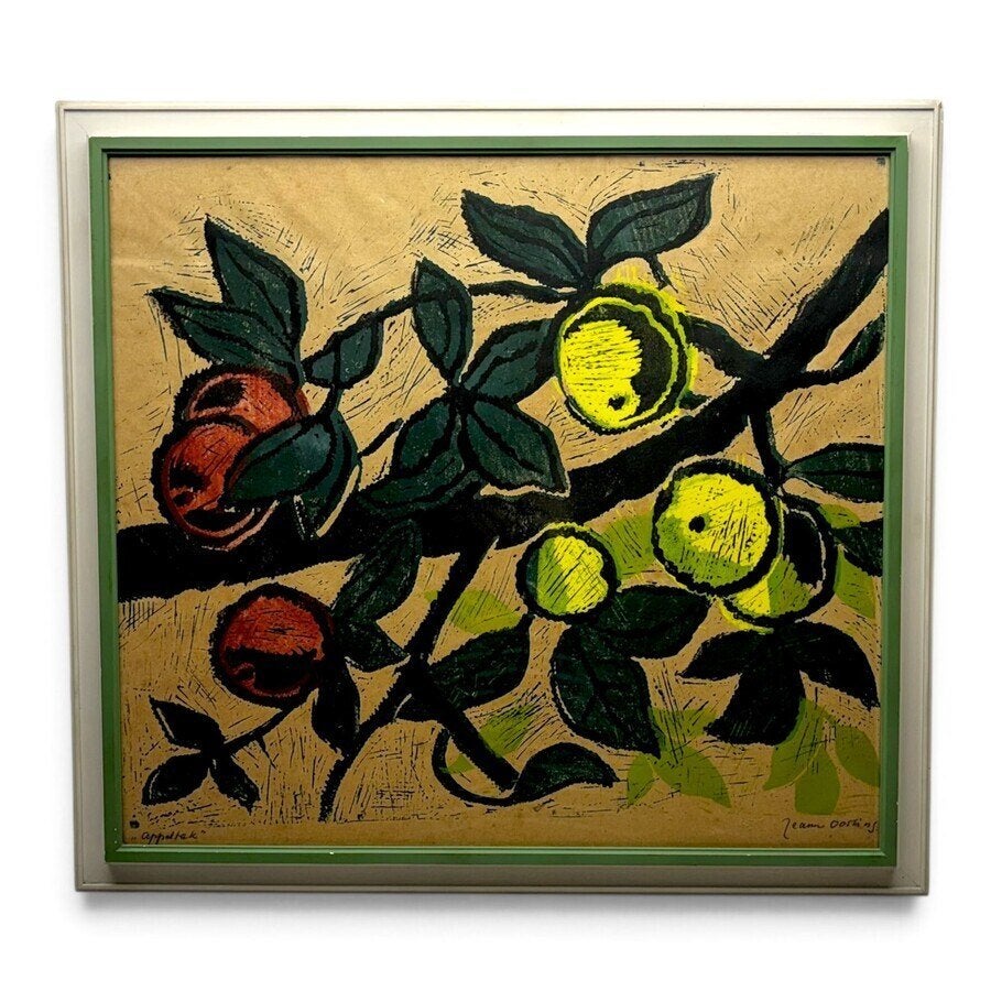 1801 Jeanne Bieruma Oosting (1898-1994) - ‘Appeltak’, Ophalen of Verzenden, Flora en Fauna, Houtsnede, Gesigneerd