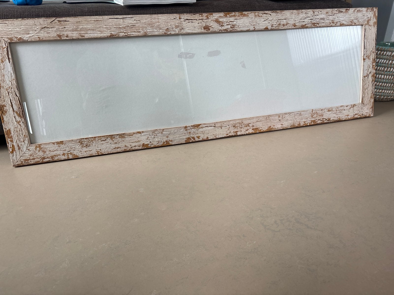 Lange fotolijst met verweerde houten look, Bruin, Gebruikt, 41 cm, Ophalen of Verzenden