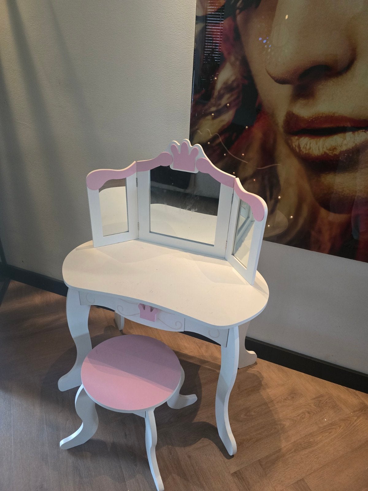 Prinsessen kaptafel met krukje - wit/roze, Ophalen, Minder dan 50 cm, Gebruikt, Minder dan 100 cm