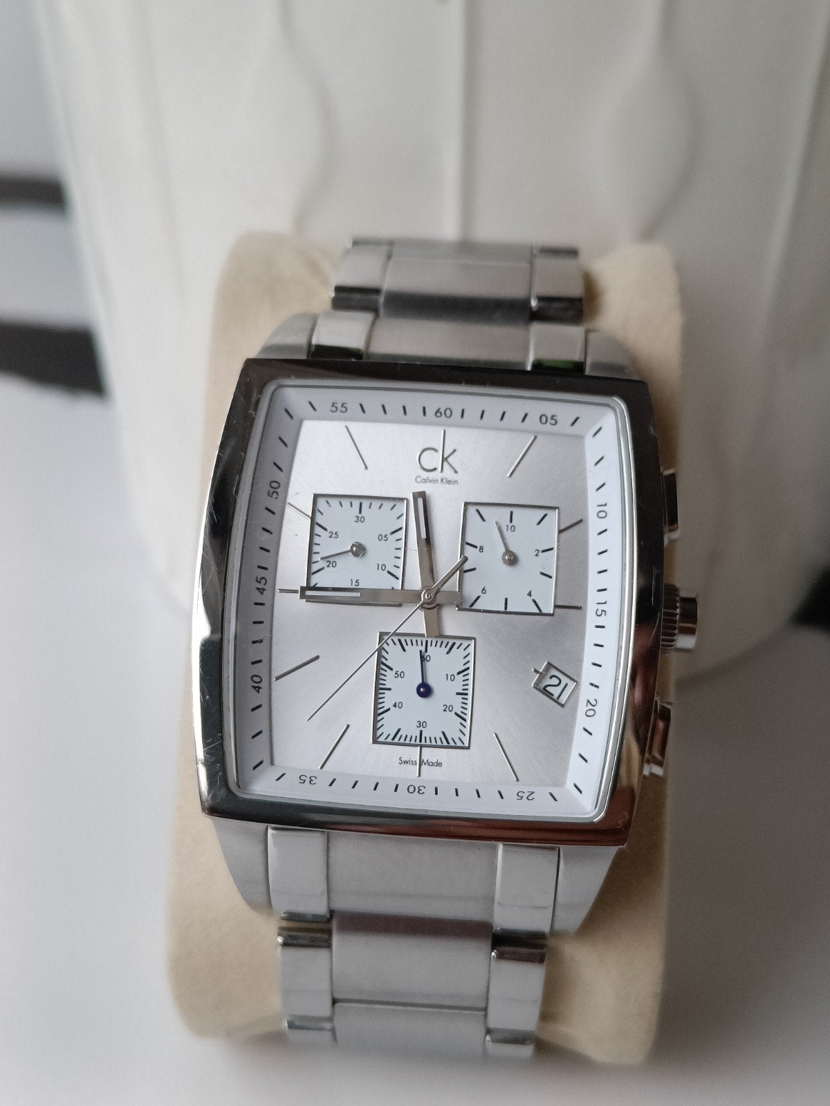 Calvin Klein Bold Square Chronograph Swiss ETA Quartz, Ophalen of Verzenden, Zo goed als nieuw, Calvin Klein, Waterdicht