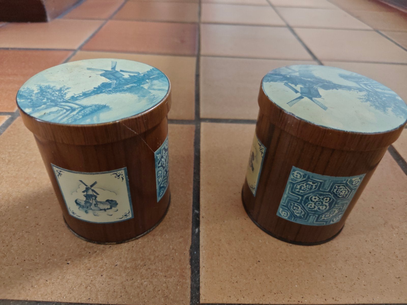 Vintage Delfts blauw blikjes - set van 2, Ophalen, Gebruikt, Koek(jes), Overige merken