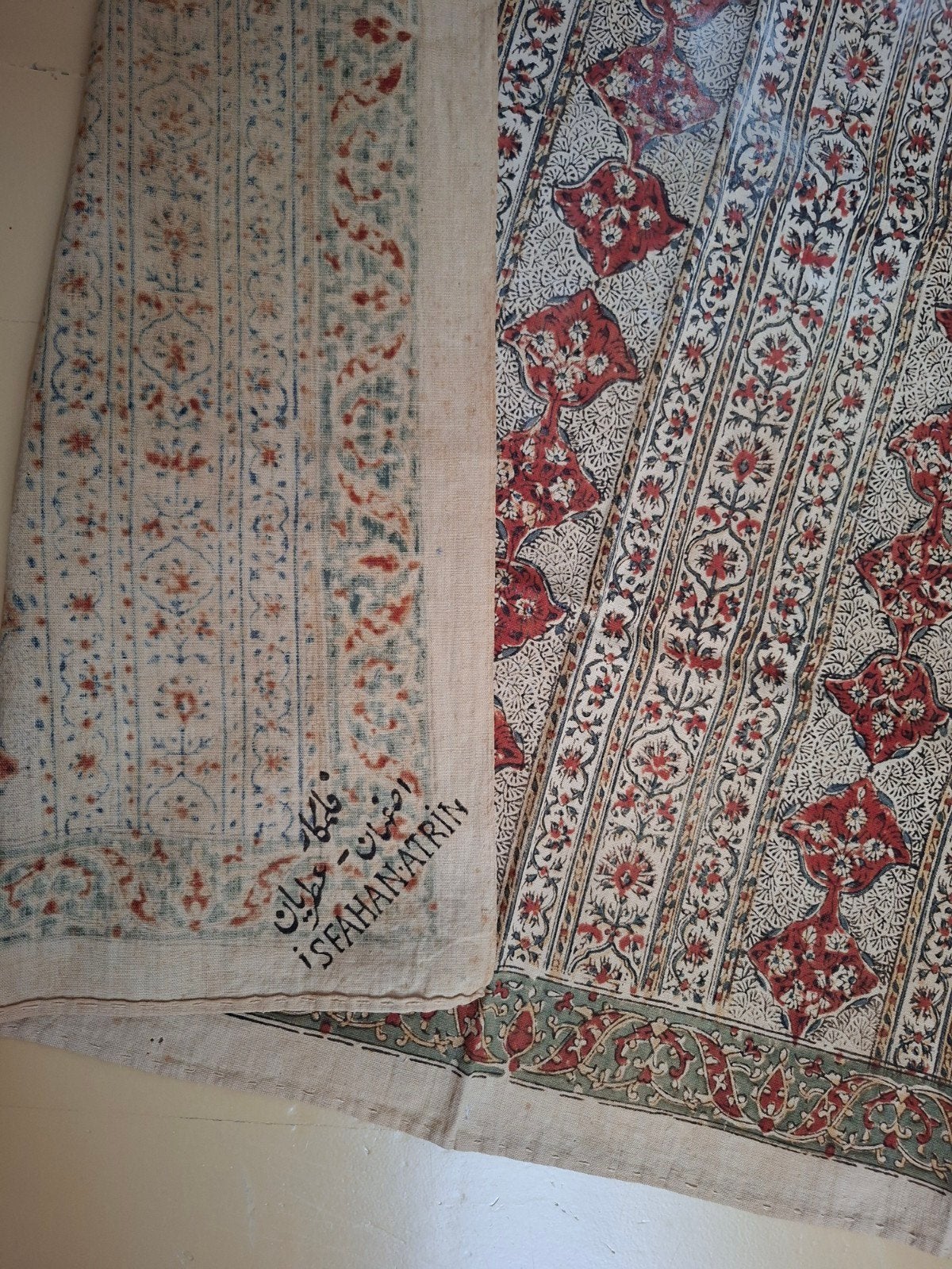Antieke Ghalamkar Perzische doek - Atrian Isfahan, Antiek en Kunst, Ophalen of Verzenden