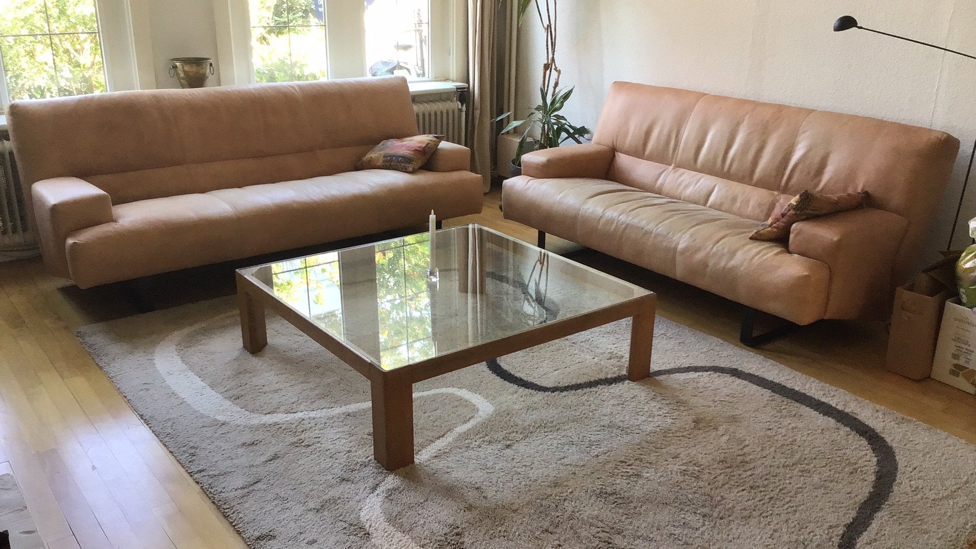 Grote vierkante Salonfafel van glas, Huis en Inrichting, Ophalen, 100 tot 150 cm, Glas, Zo goed als nieuw