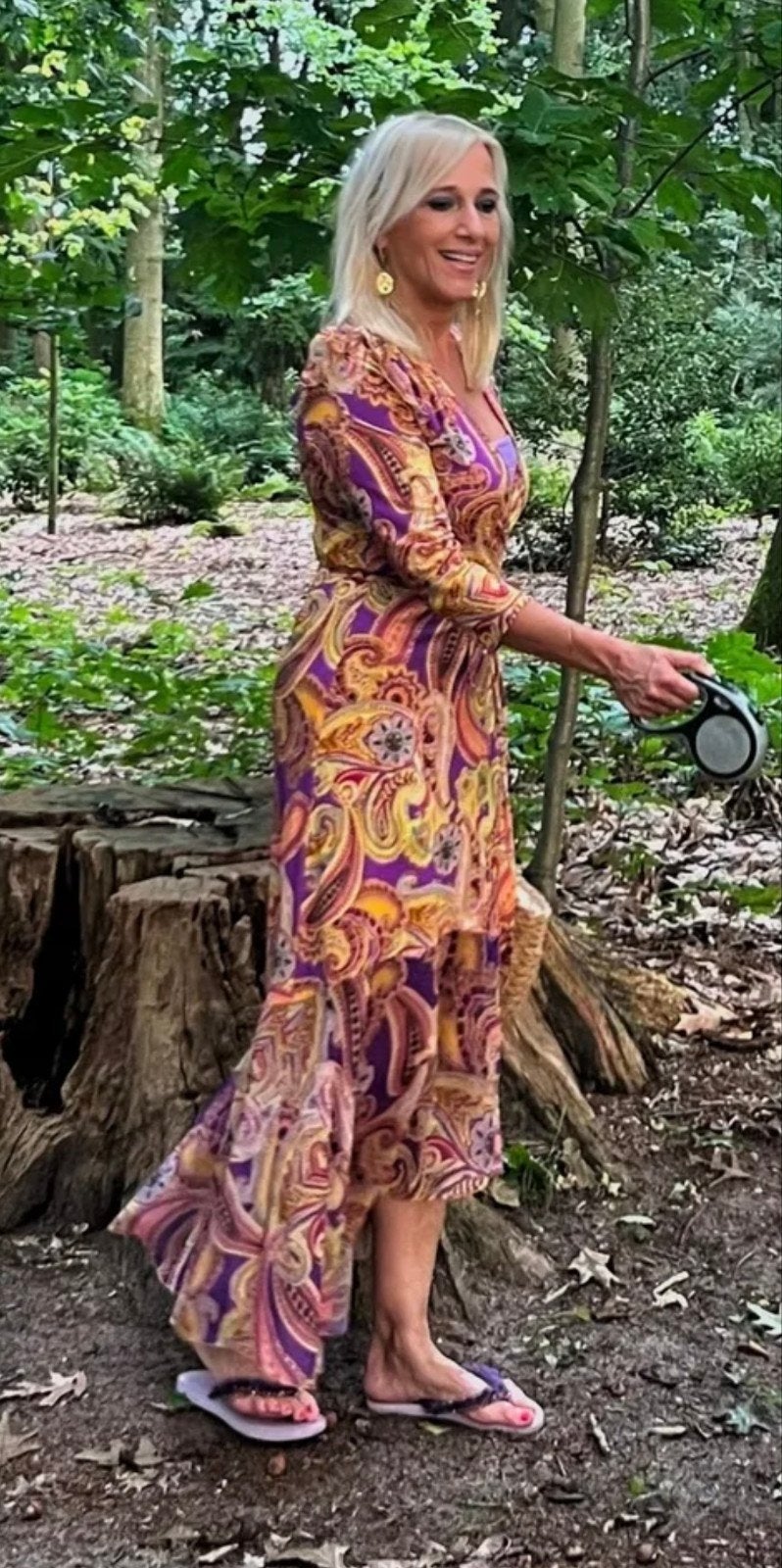 Tessa Koops Jurk met Paisley Print - Maat S, Paars, Ophalen of Verzenden, Zo goed als nieuw, Onder de knie