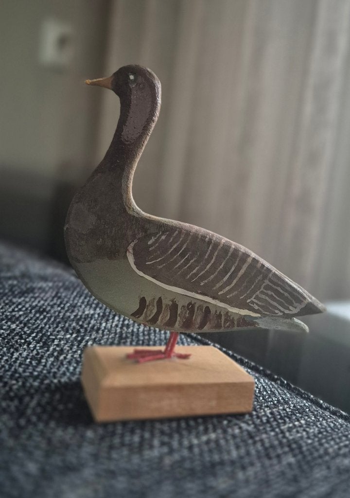 Handgemaakte vintage houten kolgans - 14 cm, Houtsnijwerk, Minder dan 20 cm, Handgemaakt, Ophalen of Verzenden