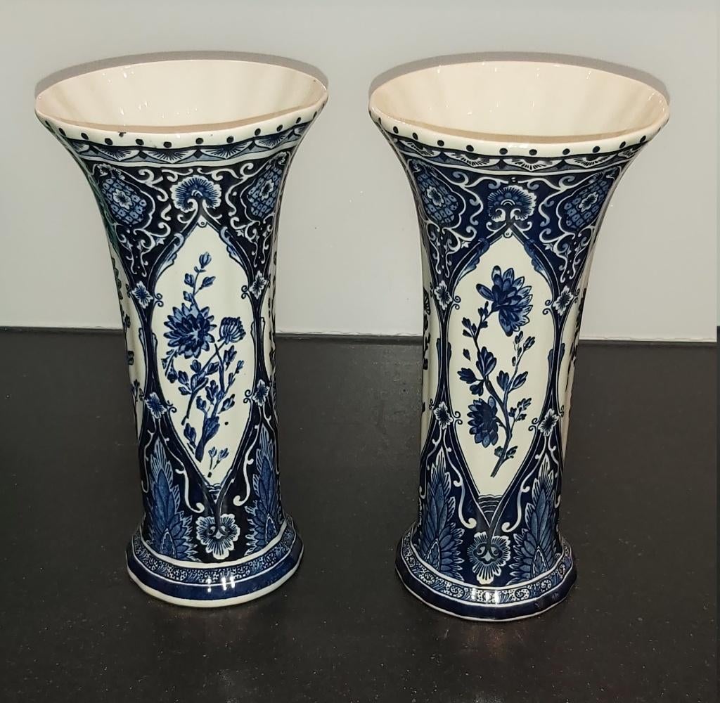 2x Delfts blauwe vaas – Boch Belgium – vintage set, Ophalen of Verzenden, Zo goed als nieuw, Blauw