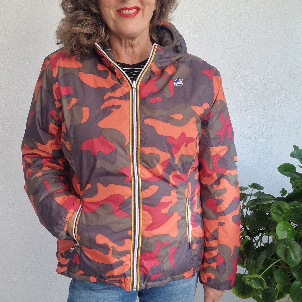 K-Way reversible jas | Maat 4 |Camouflage/Bruin |, Maat 38/40 (M), Meerkleurig, Nijmegen, Verhip-vintage.nl
