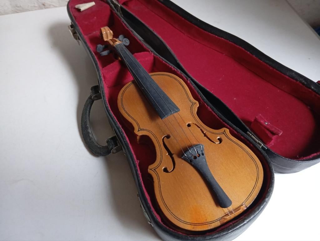 vintage deco mini viool met bijbeh. houten kist, Ophalen of Verzenden, 4/4-viool