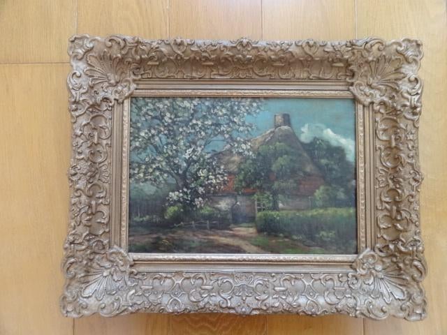 Mooi schilderij van Henri van Lerven, op houten paneel, Verzenden