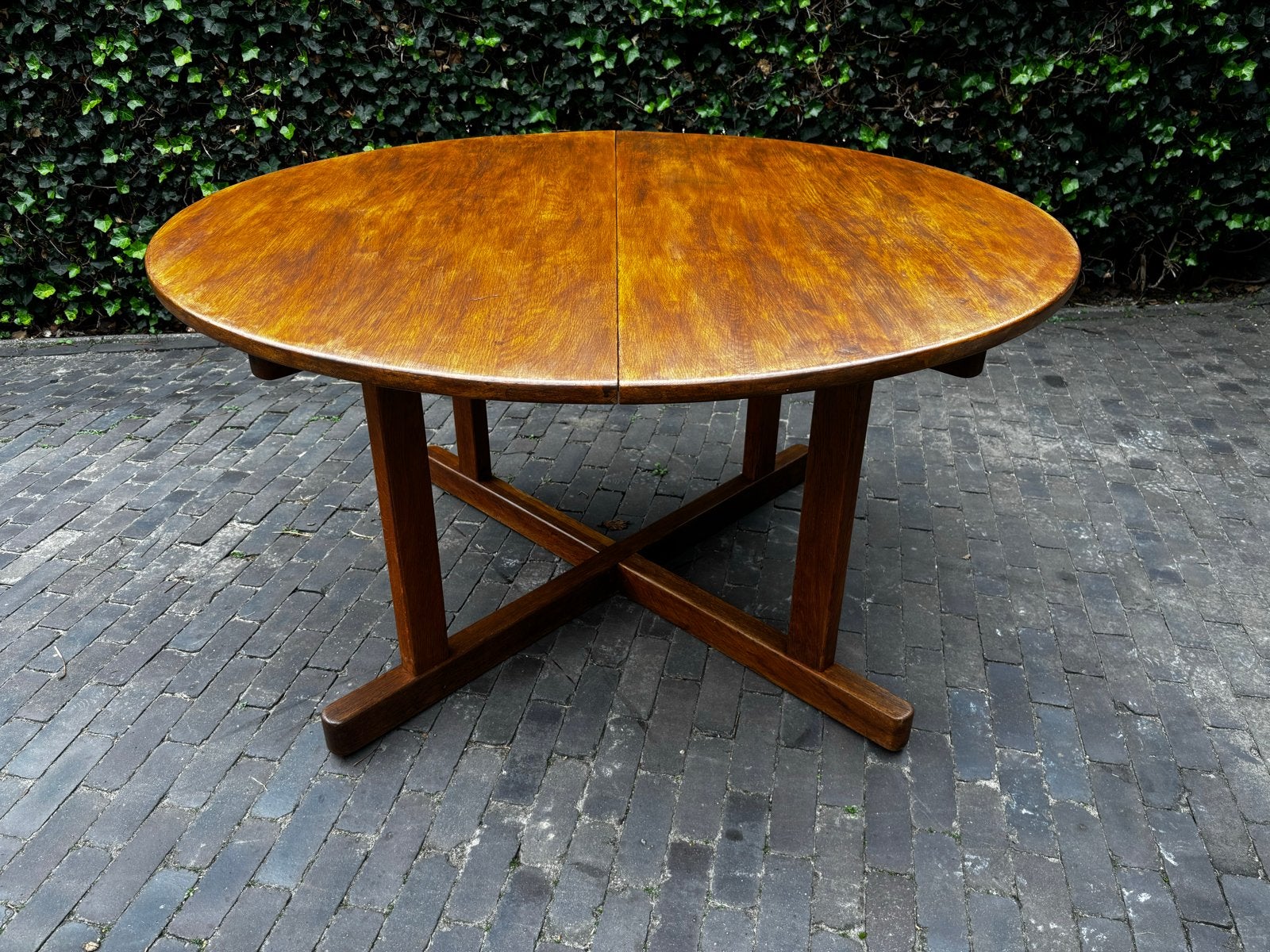Vintage uitschuifbare eettafel, eikenhout, 135 cm diameter