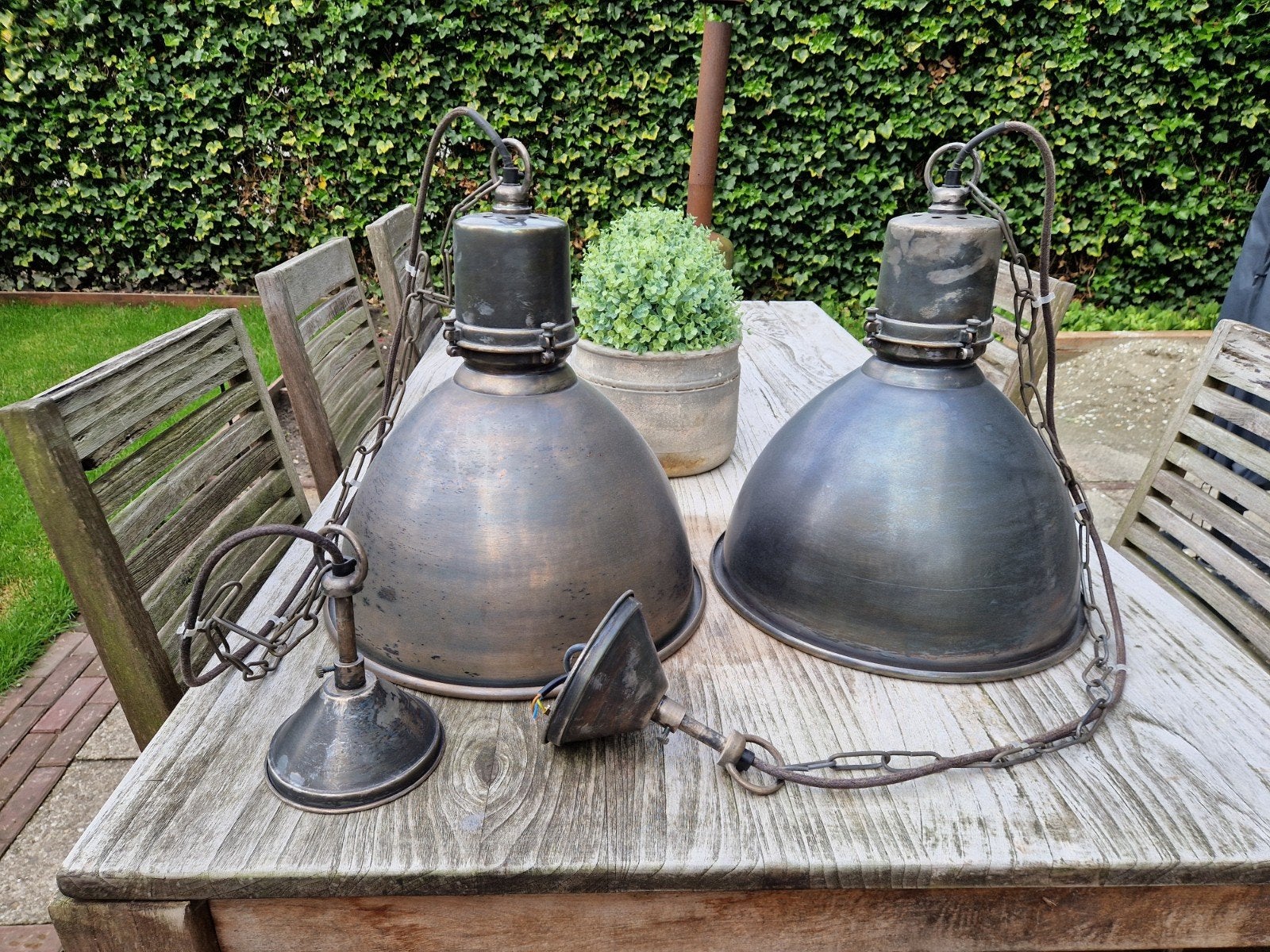 2 industriële hanglampen, staal, Ophalen, Minder dan 50 cm
