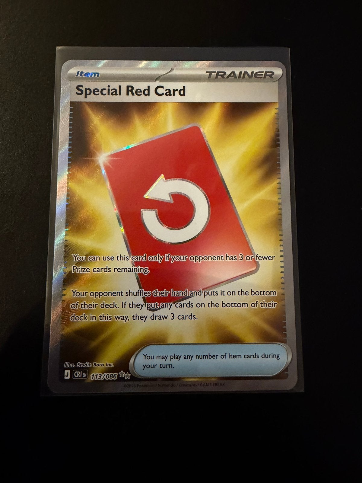 Pokemon Special Red Card CRI 113, Ophalen of Verzenden, Zo goed als nieuw, Losse kaart, Foil