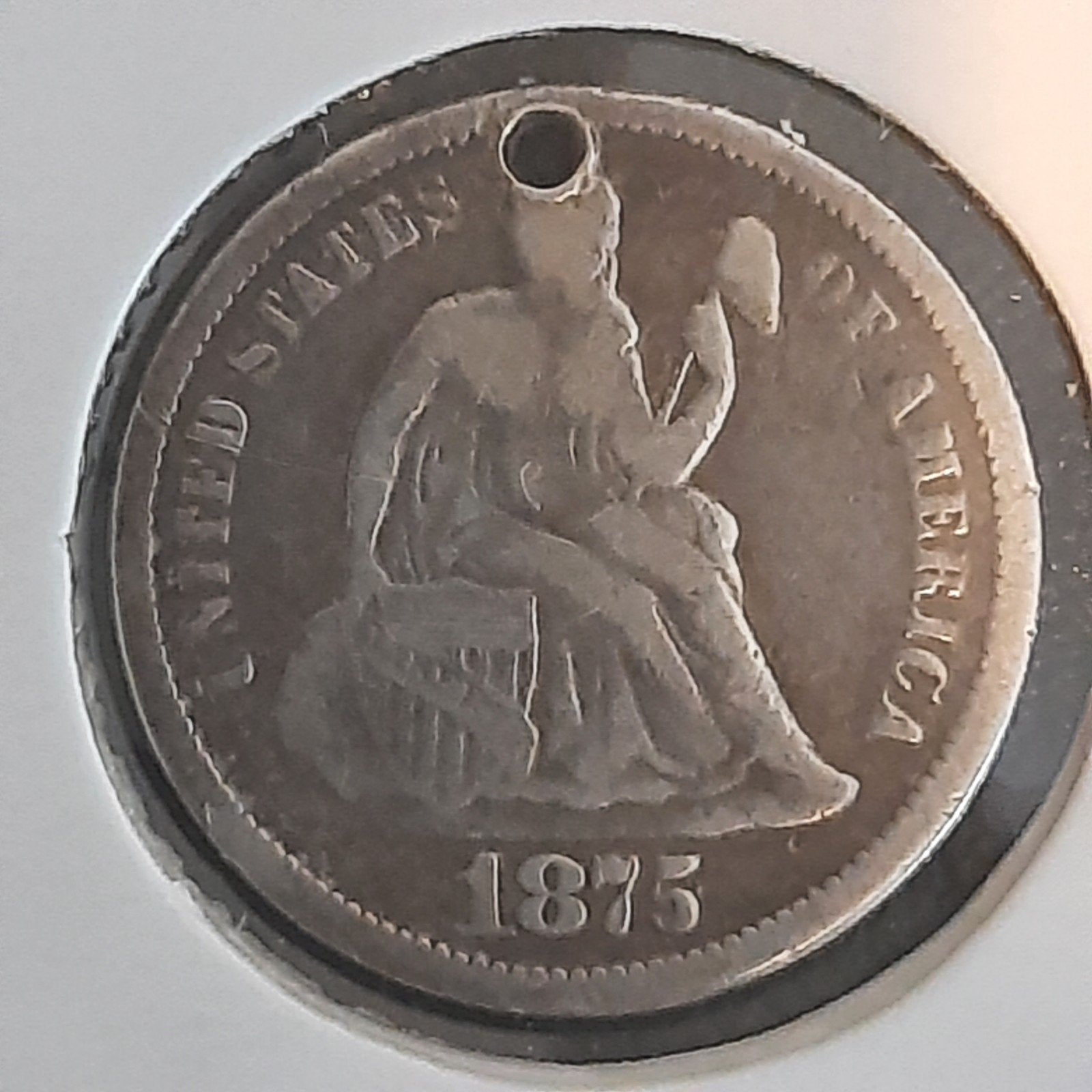 one dime 1875 met gat, Postzegels en Munten, Ophalen of Verzenden, Noord-Amerika