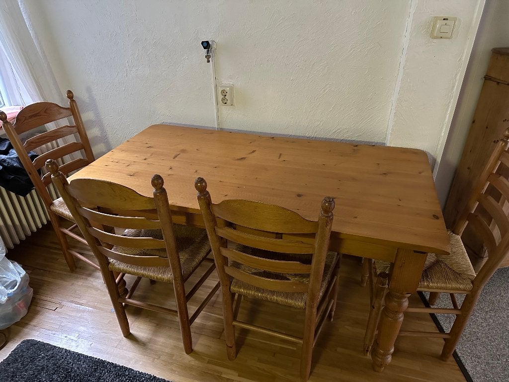 Eettafel en 5 stoelen, Ophalen, Gebruikt, 100 tot 150 cm, Eikenhout