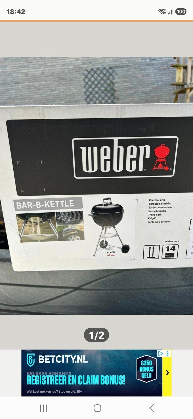 Weber Bar-B-Kettle Houtskoolbarbecue Zwart 47 cm, Ophalen of Verzenden, Nieuw, Weber