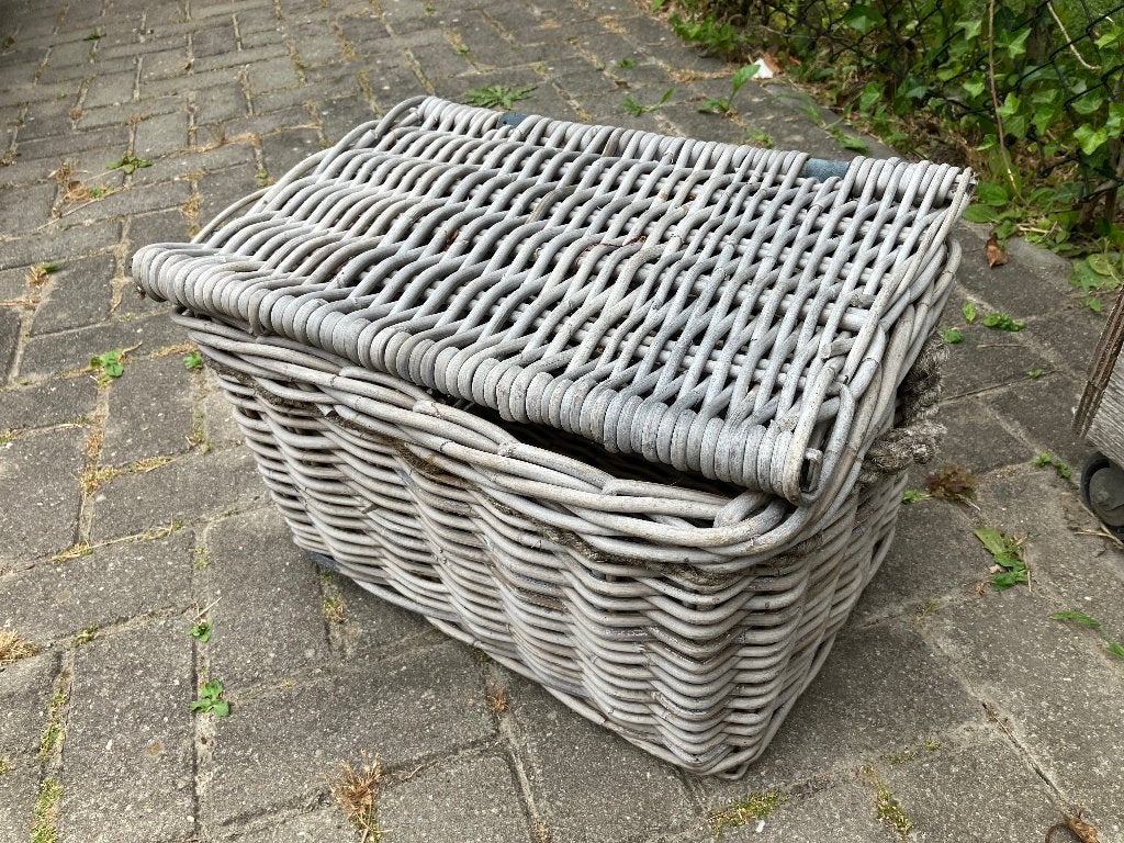 New Looxs Rotan Fietsmand met Deksel Grijs Large 45 Liter, Ophalen of Verzenden, Gebruikt, Fietsmand, New Looxs