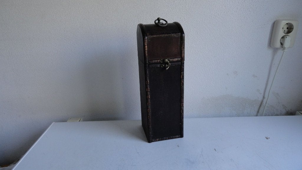 Houten geschenkdoos voor fles wijn vintage met deksel, Ophalen of Verzenden