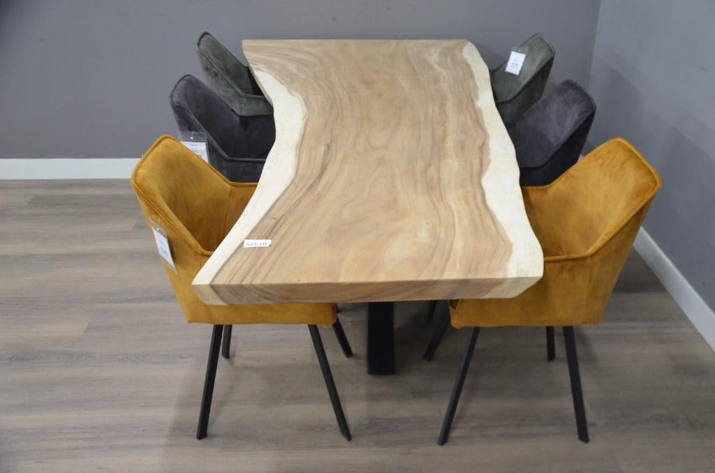 Suar Boomstamtafel (250cm) BT 925, Huis en Inrichting, Tafels | Eettafels, Ophalen of Verzenden, 200 cm of meer, Metaal, Rechthoekig