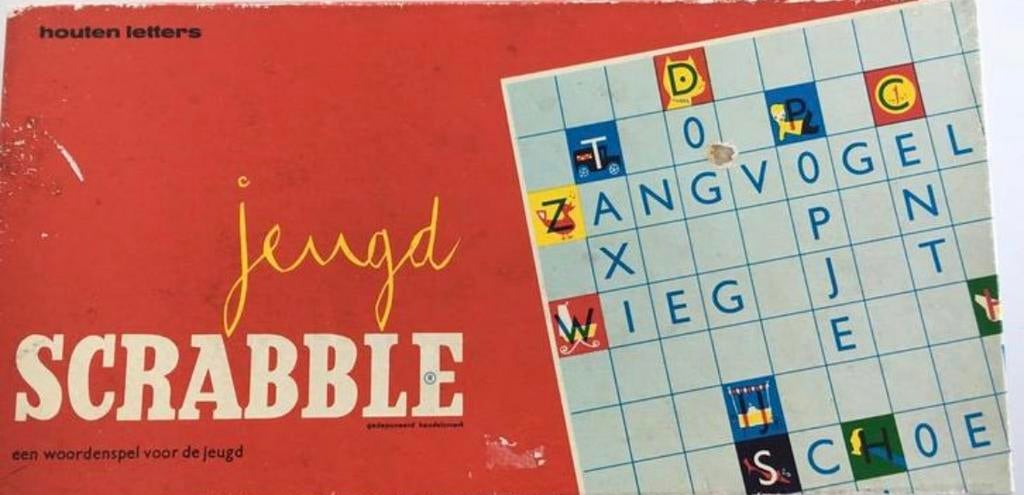 Jeugd Scrabble 1958 met houten letters, Hobby en Vrije tijd, Gezelschapsspellen | Bordspellen, Gebruikt, Vijf spelers of meer