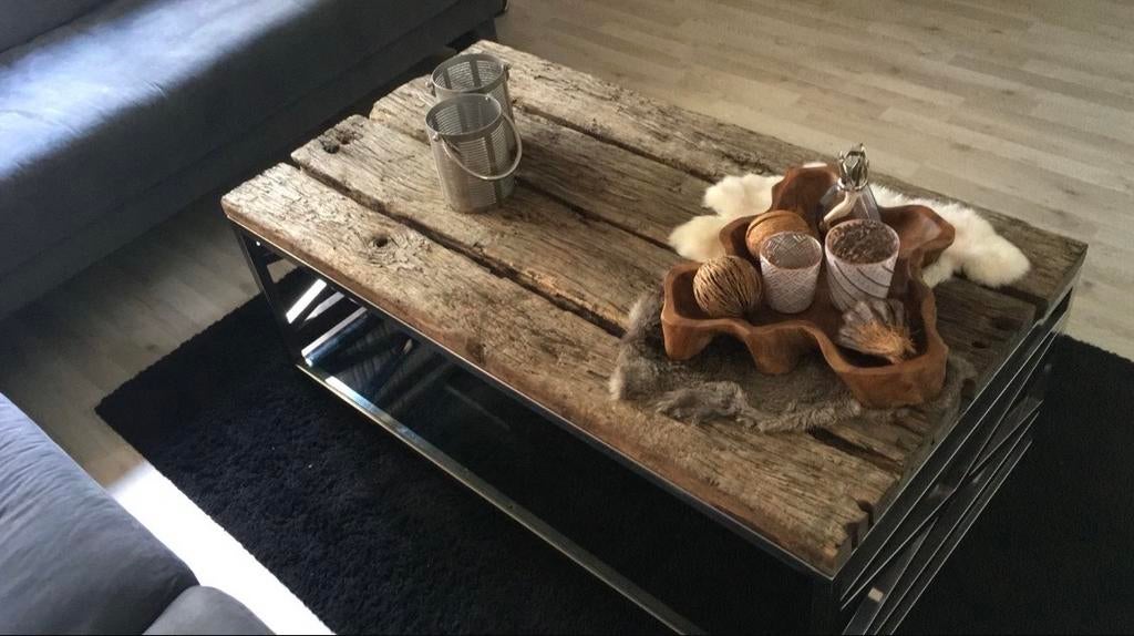 Rofra Home spoorbiels houten salontafel 130x70x49cm, Huis en Inrichting, 100 tot 150 cm, 50 tot 100 cm, Zo goed als nieuw, Minder dan 50 cm
