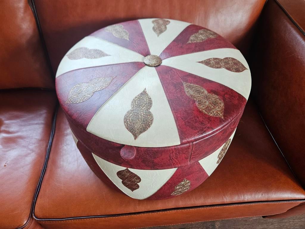 vintage naaidoos poef, Ophalen, Minder dan 50 cm, Gebruikt, Rond