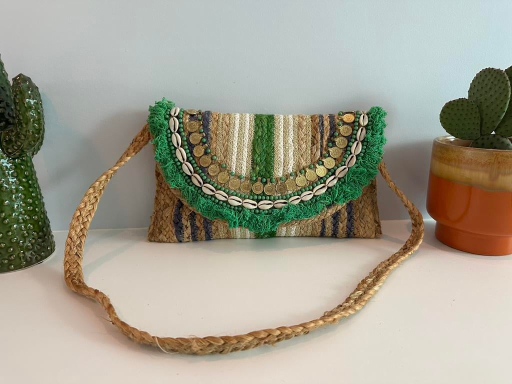 Sarai London tas clutch boho ibiza jute, Sieraden, Tassen en Uiterlijk, Tassen | Damestassen, Nieuw, Overige typen, Blauw, Ophalen of Verzenden