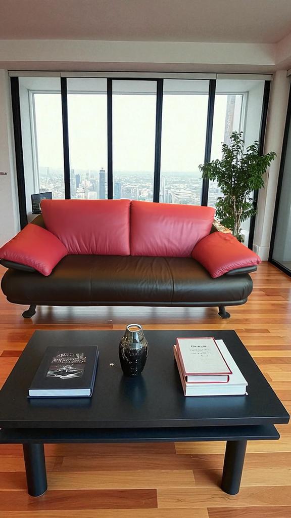 Design sofa in zwart en rood leer. Zie tevens andere banken., Ophalen, Modern- tijdloos- Design, 75 tot 100 cm, Leer