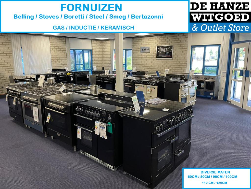 Inductie fornuis Stoves Boretti AGA Belling Smeg Pelgrim AEG, Ophalen of Verzenden, Nieuw, Warmhoudplaat, Vrijstaand