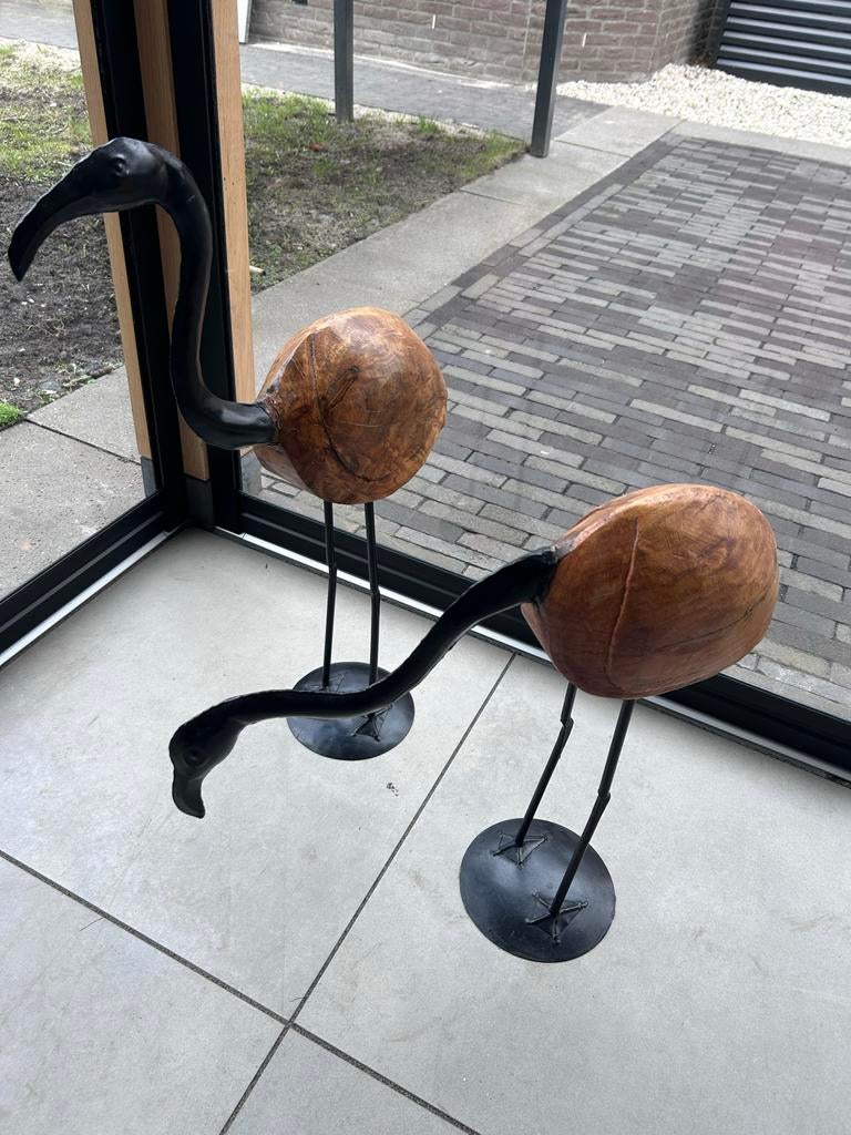 Decoratie flamingo’s mango hout, ijzer, Ophalen of Verzenden, Zo goed als nieuw