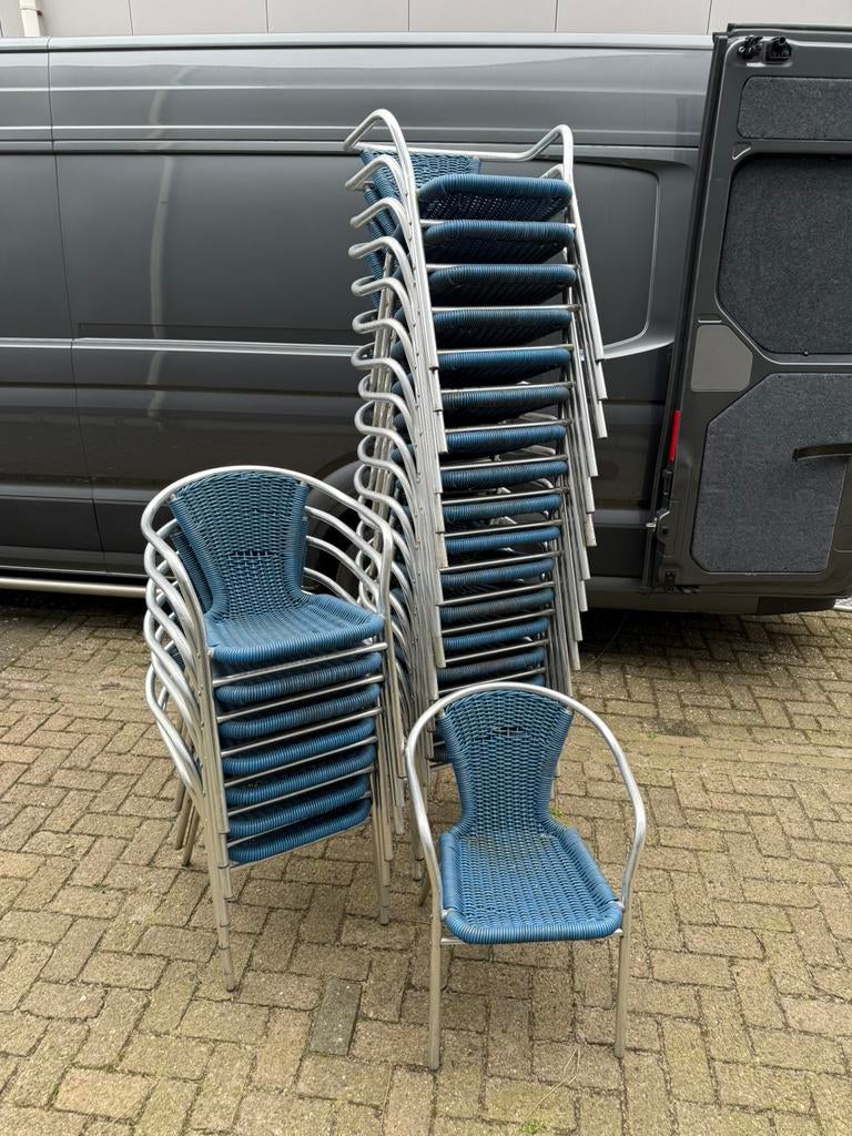 Stapelbare aluminium terras stoelen wicker, Ophalen of Verzenden, Gebruikt, Aluminium, Stapelbaar
