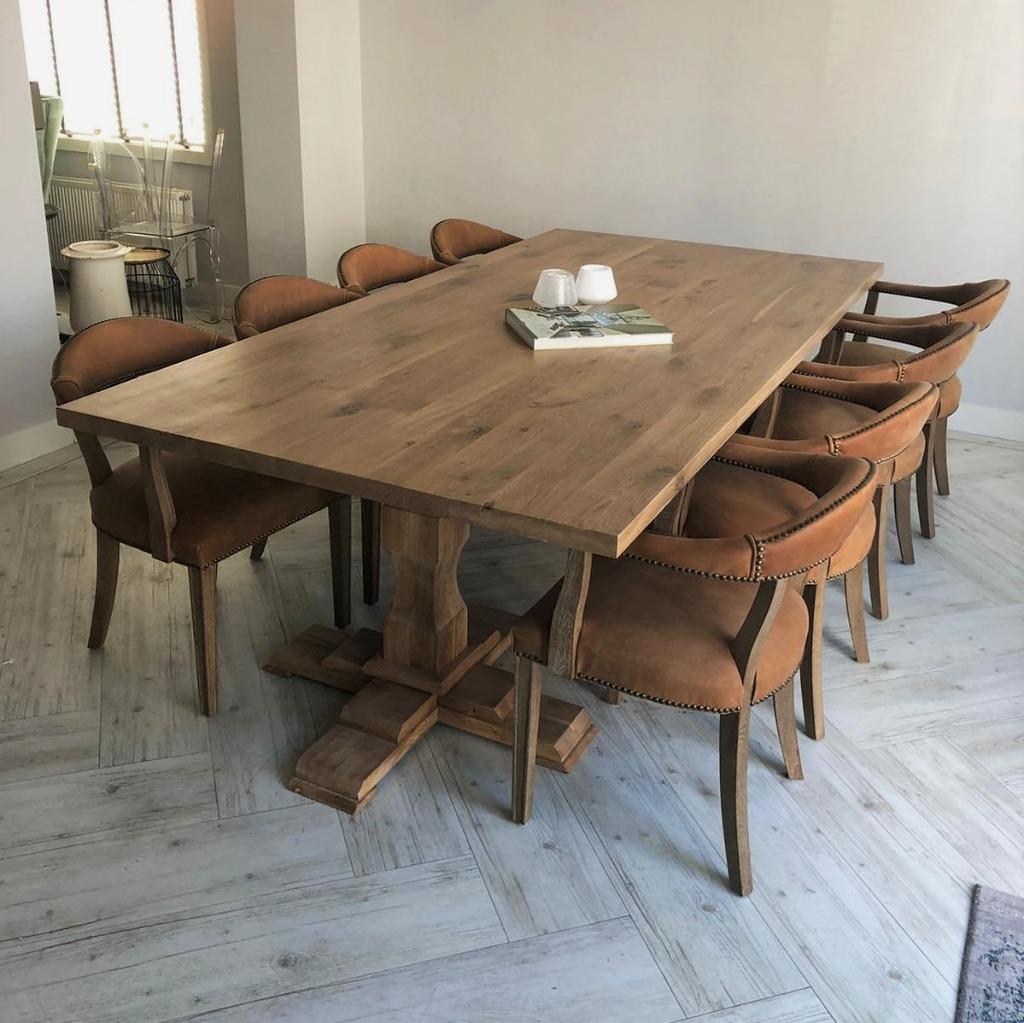 Unieke Robuuste Eiken Houten Eettafel - Op Maat Gemaakt, Gebruikt, Landelijk industrieel ambachtelijk robuust uniek ambacht stoer