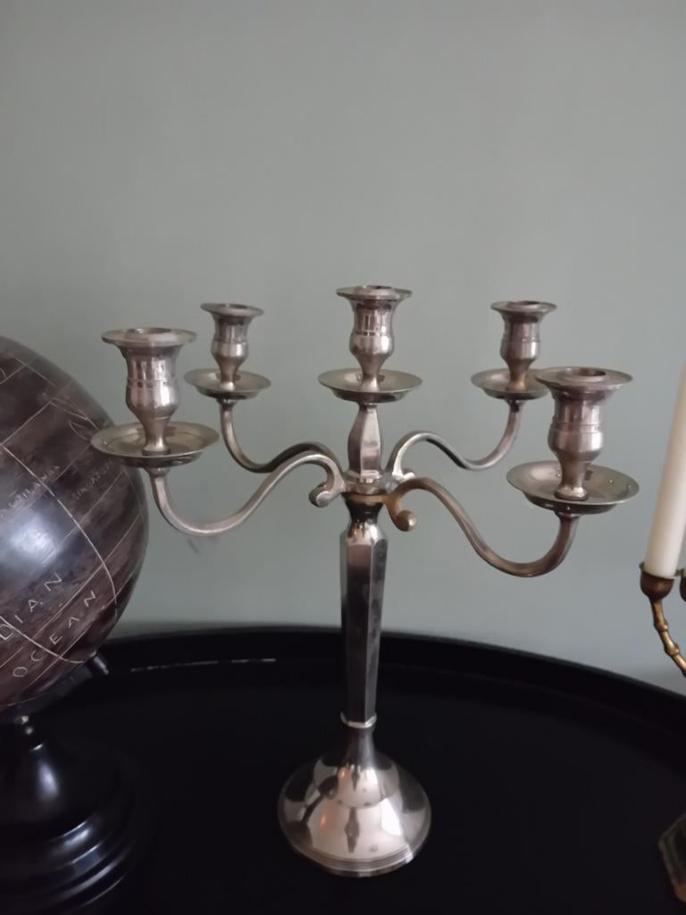 Zilveren kandelaar voor 5 kaarsen, Antiek en Kunst, Ophalen of Verzenden, Zilver