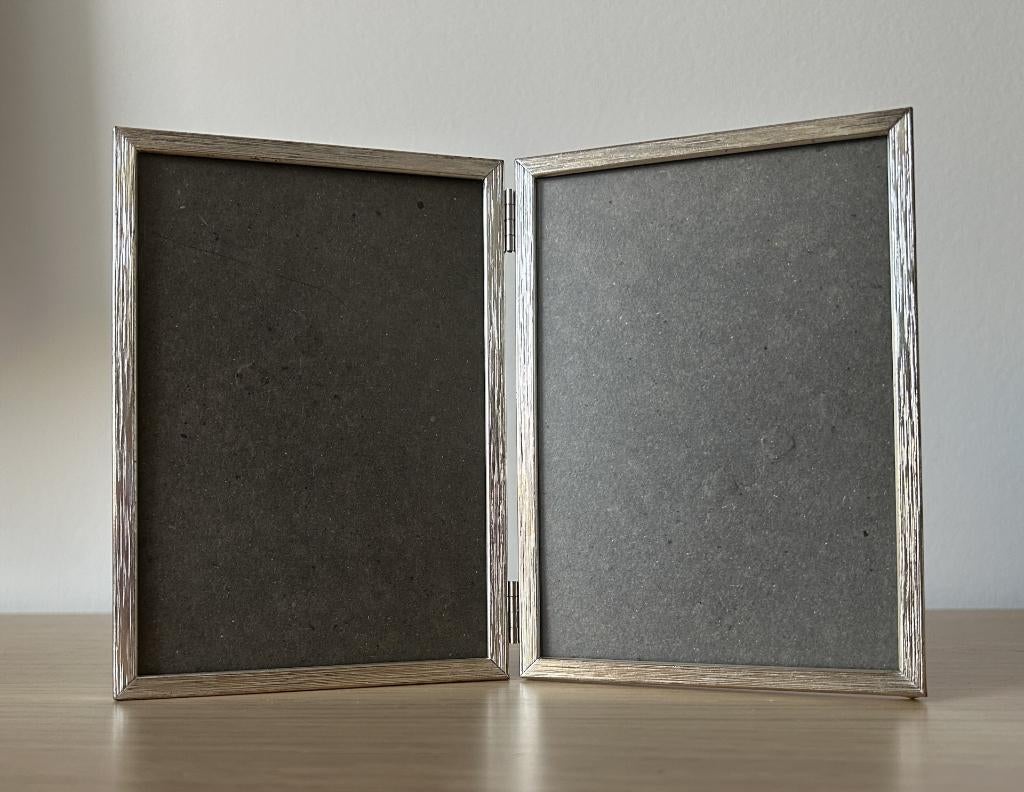 Vintage zilverkleurig dubbel fotolijstje silver plated Jyden, Ophalen of Verzenden, Gebruikt