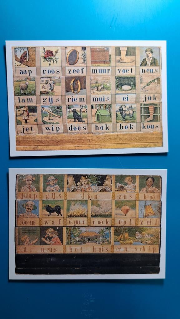 6 kaarten leesplankje aap,noot,mies, Ophalen of Verzenden, 1980 tot heden, Ongelopen