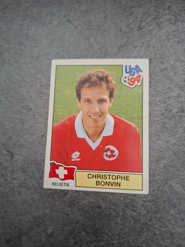Panini WK 94 USA (rood). Christophe Bonvin Zwitserland., Verzenden, Zo goed als nieuw, Sticker