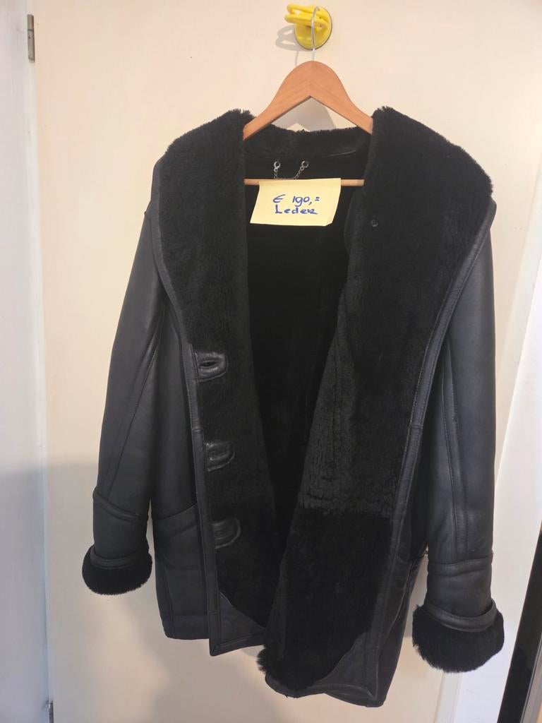 Zwarte LEREN Lammy Coat Dames Maat L - ZGAN, Ophalen of Verzenden, Zo goed als nieuw, Zwart