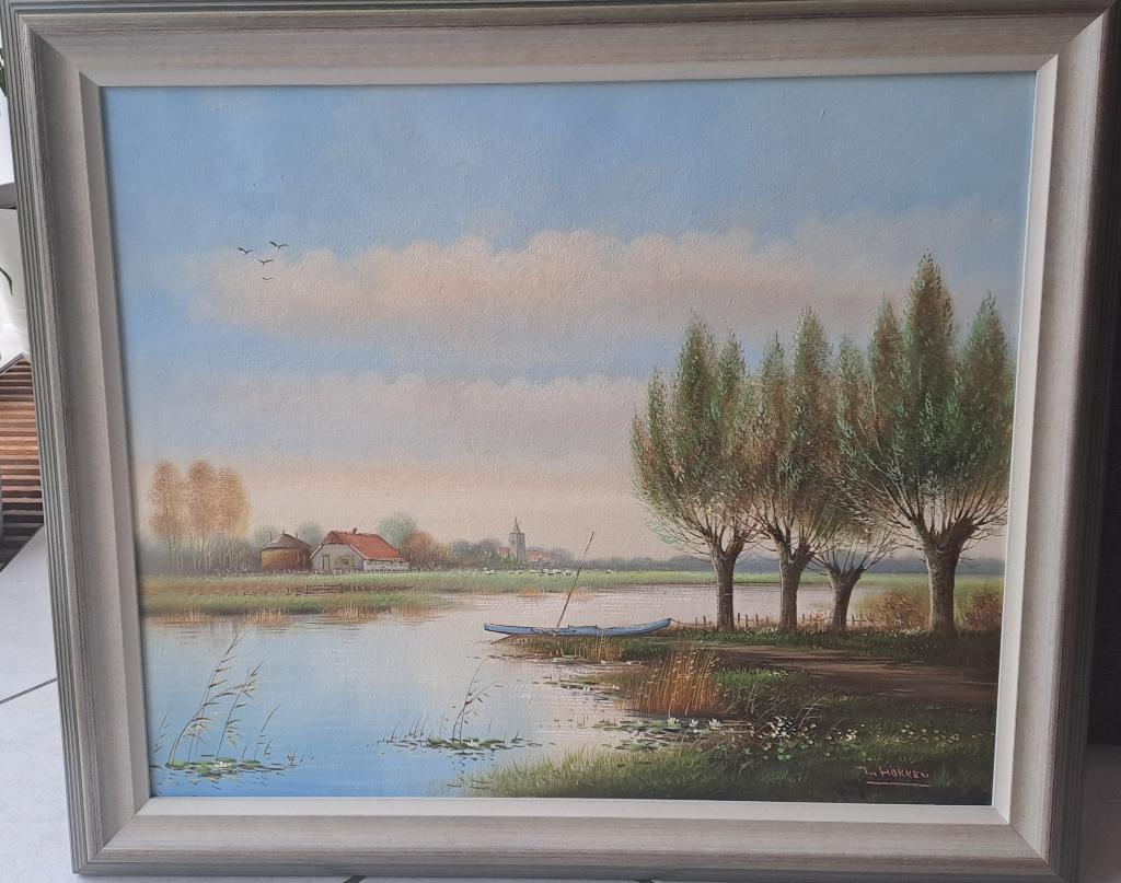 Schilderij van (T ?) Hokken – Polderlandschap, Antiek en Kunst, Ophalen