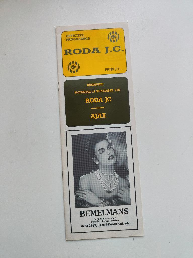 Roda JC - AJAX  Officieel programmablad 24-9-1986, Verzamelen, Ophalen of Verzenden, Zo goed als nieuw, Ajax