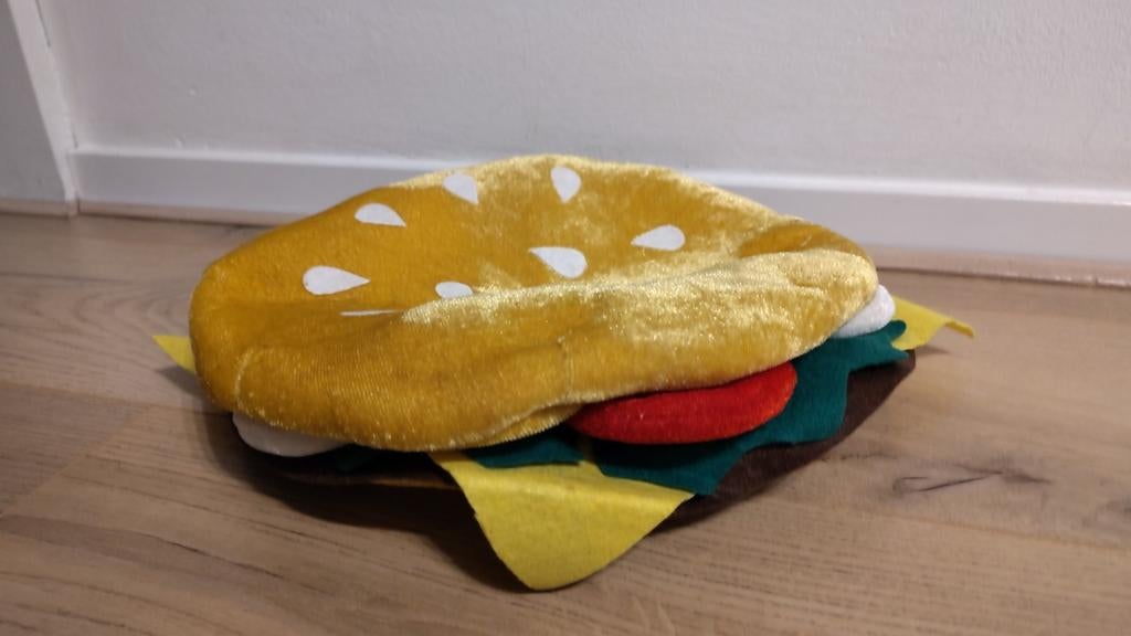 Verkleed Hamburger Hoed - Nieuwstaat, Ophalen of Verzenden, Zo goed als nieuw, Carnaval, Accessoires