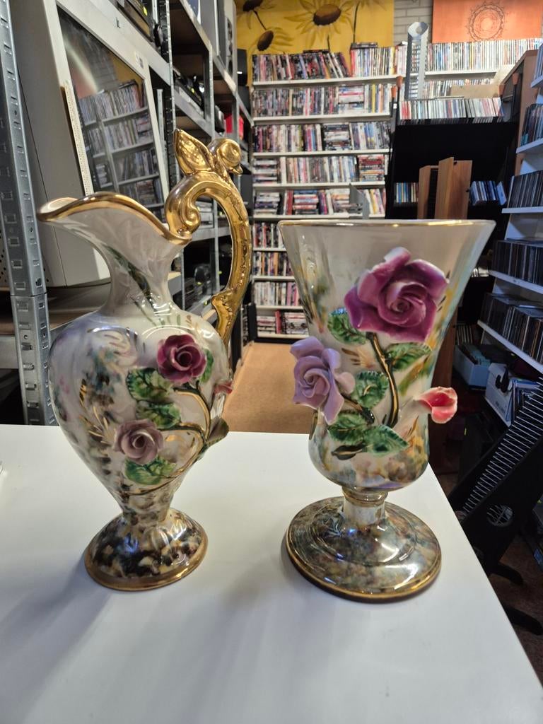 Vintage H. Bequet Quaregnon Kan & Vaas met Rozen, Ophalen of Verzenden