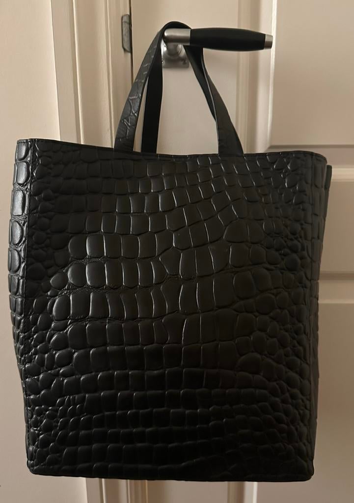 Liebeskind Leren Tas Shopper Bag Croco Print, Ophalen of Verzenden, Zo goed als nieuw, Zwart, Shopper