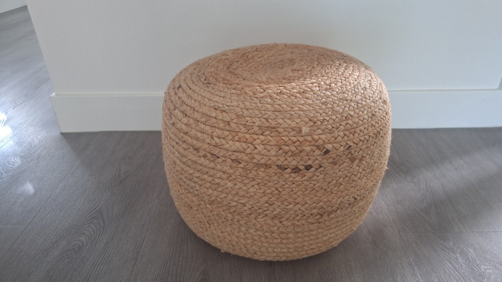 Boho poef van jute, naturel - 45 cm doorsnee, 30 cm hoog, Huis en Inrichting, Overige materialen, Minder dan 50 cm, Rond, Minder dan 50 cm