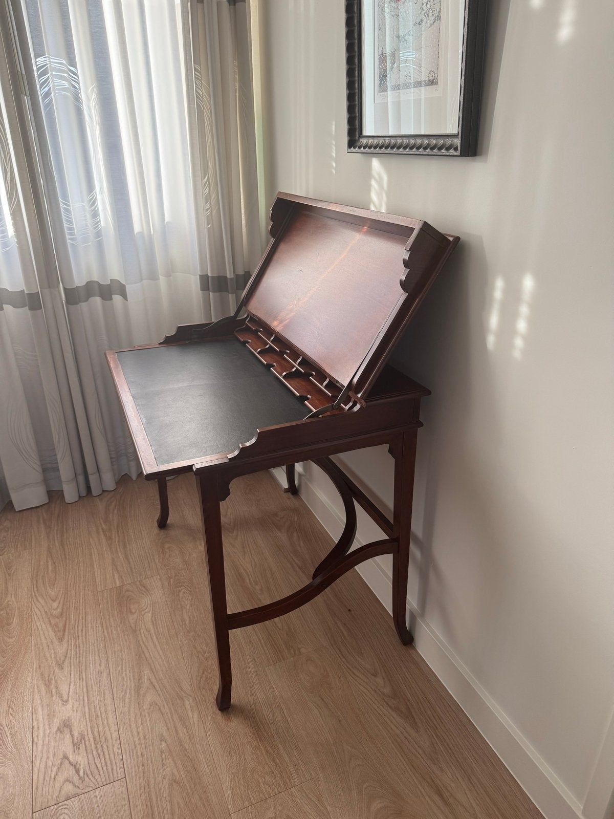 Antiek mahoniehouten secretaire met leren inleg, Ophalen