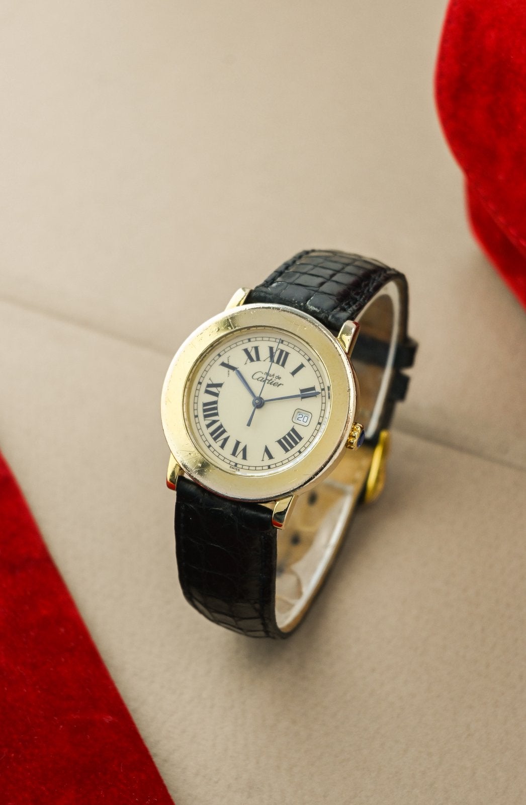 Cartier Must De Ronde | 18K Gold Plated, Overige merken, Leer, Polshorloge, Ophalen of Verzenden
