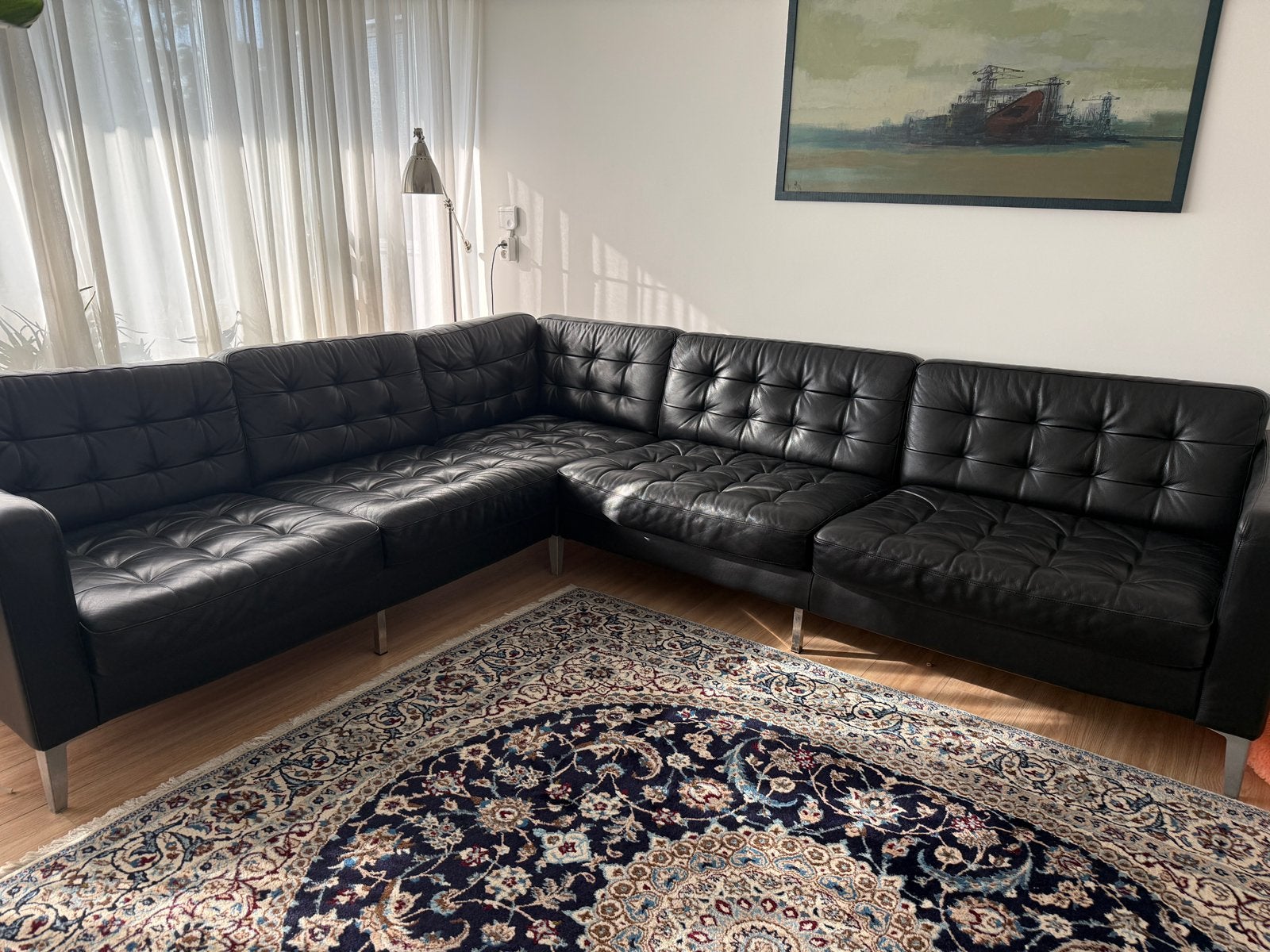 IKEA leren hoekbank zwart, 5-zits, Ophalen, Zo goed als nieuw, Stof