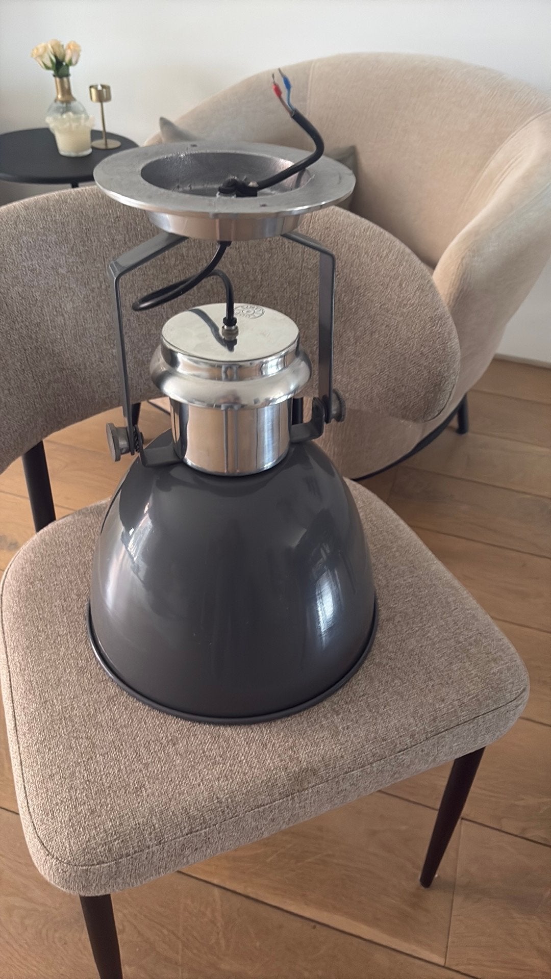 Lamp industriële stijl, grijs, Huis en Inrichting, Ophalen, E27 (groot), Zo goed als nieuw, Metaal