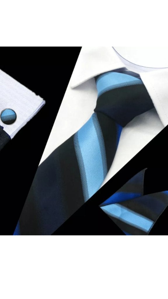 100% zijde Stropdas Pochet Manchetknopen Navy Blauw -NIEUW-, Ophalen of Verzenden, Nieuw, Blauw, Met patroon