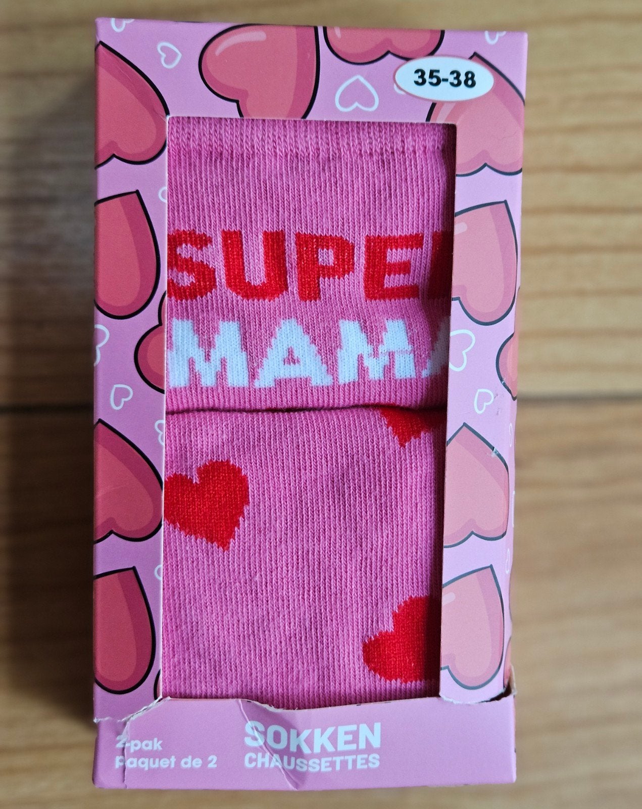 Nieuwe roze sokken 'Super Mama' met hartjes, maat 35-38, Sokken en Kniesokken, Maat 35 t/m 38, Nieuw, Ophalen of Verzenden