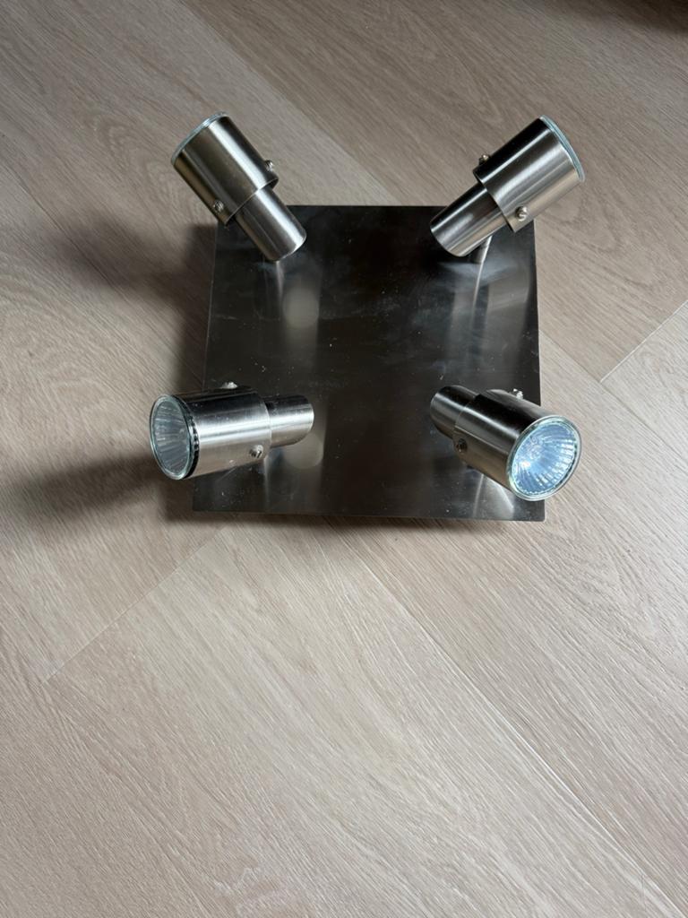 Vandeheg Plafondlamp met 4 Spots - RVS, Ophalen, Zo goed als nieuw, Metaal