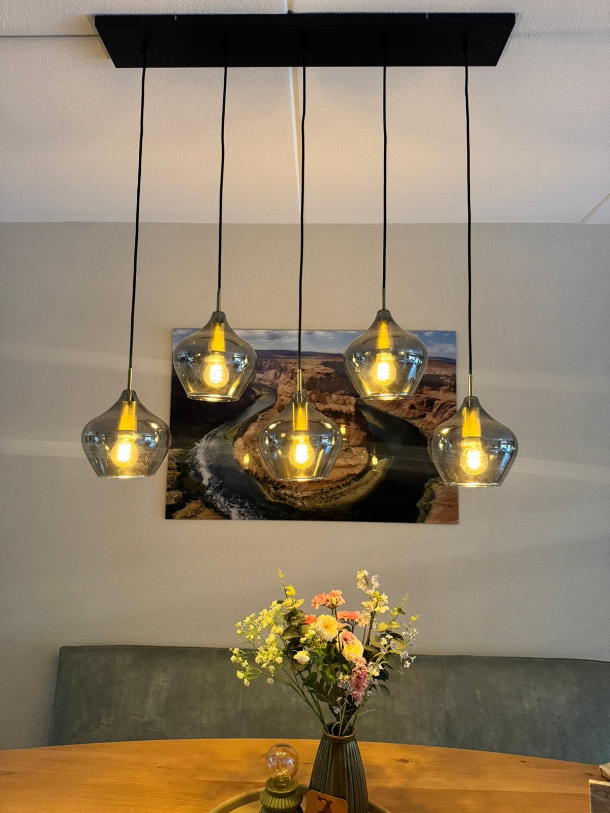 Hanglamp eettafel Rakel 5 lampen, Huis en Inrichting, Lampen | Hanglampen, Zo goed als nieuw, Ophalen